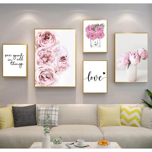 Art Floral Picture Bedroom Decor Home Decoration Canvas Painting Nordic Decor Pink Peony Flower Poster and Print Love Wall