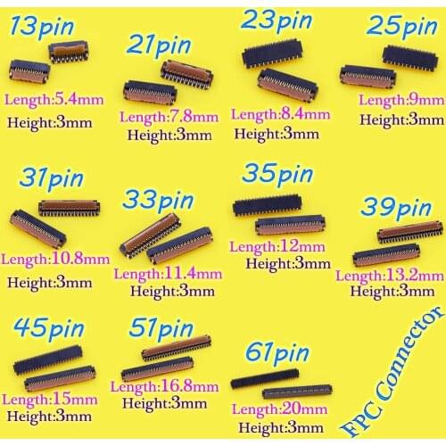 JCD China smart phone repair parts LCD Display Screen FPC Connector 13/21/23/25/31/33/35/39/45/51/61pin On Logic Board