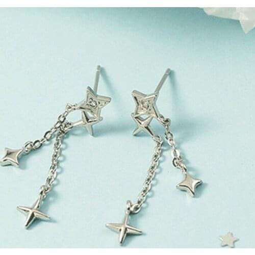 KOFSAC New 925 Sterling Silver Women Earrings Exquisite Star Tassel Girl Beautiful Jewelry Lady Party Accessories Fashion KOFSAC