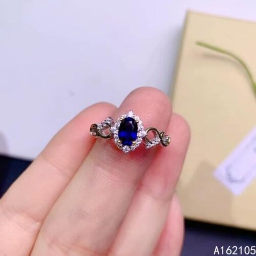 925 pure silver Chinese style natural Sapphire womens fashion classic Plant pattern adjustable gem ring fine jewelry support de