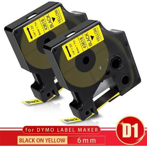 Topcolor 6mm Black on Yellow Printer Ribbon Compatible Dymo D1 Tape 43618 Home Office Mark Sticker for Dymo Label Maker LW420P