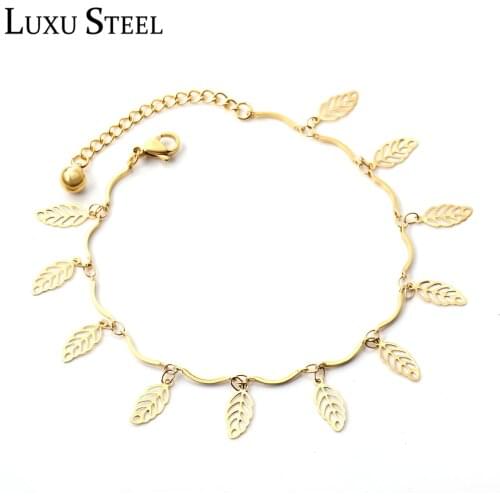 LUXUSTEEL Ankle Bracelet Women Accessories Stainless Steel Link Chains Anklets Adjustable Gold Jewelry Summer Beach Party Gift