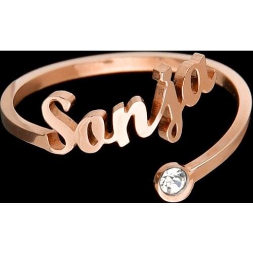 Trendy Custom Crystal Name Rings Personlized Letter Numbers Stainless Steel Woman Ring for Couple Wedding Birthday Jewelry Gift