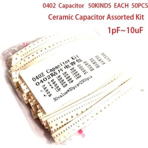 0402 SMD Ceramic Capacitor Assorted Kit 1pF~10uF 50values*50pcs=2500pcs Chip Ceramic Capacitor Samples ki