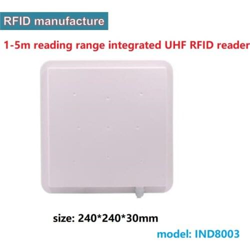 Cheapest price passive long range Integrated UHF RFID Reader in 8dbi circular polarized antenna provide English SDK user manual