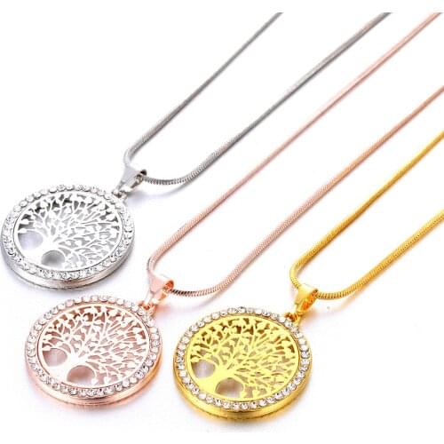 New Tree of Life Crystal Round Small Pendant Necklace Gold Chain Silver Color Bijoux Choker Gothic Elegant Women Jewelry Gifts