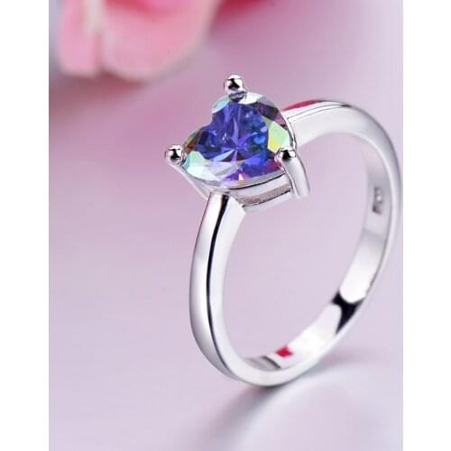 Authentic silver color Wedding Ring for Women Heart Cute Blue LOVE Zircon Engagement Femme Bijoux Bague