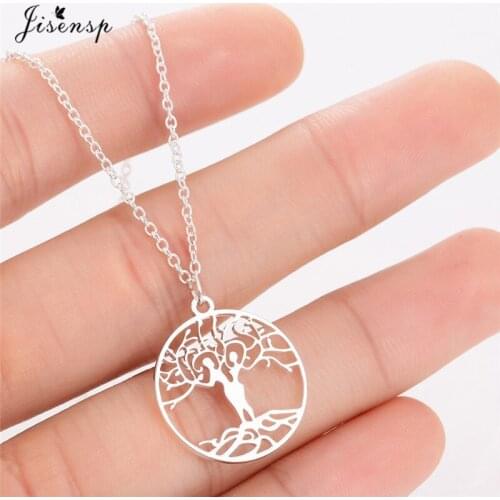 Jisensp Couple Tree of Life Pendant Stainless Steel Necklaces Statement Women Jewelry Necklace Geometric Round collar bijoux