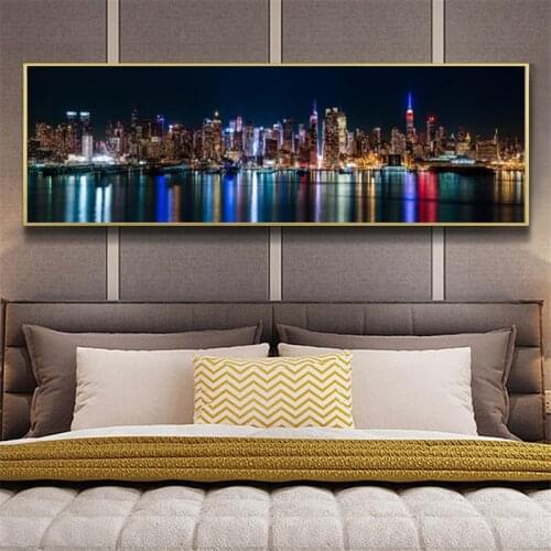 Skyline Of Manhattan Canvas Art Prints Night View Of New York City Posters And Prints Canvas Painting For Bed Room Cuadros Decor