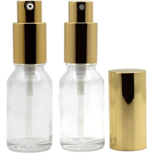 5ml 10ml 15ml 20ml 30ml 50ml 100ml Clear Glass Perfume Spray Lotion Pump Bottle Gold Atomizer Cosmetic Packaging 15pieces/Lot