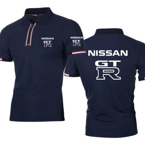 2021NEW Summer Mens tops GTR Car Logo Printed short sleeve high quality cotton Solid color Striped zipper Mens polo shirt