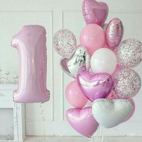 Happy 1st Birthday Balloon Pearl Pink Blue Number Latex Balloons Baby Shower Party Decoration Boy Girl Birthday Party Supplies