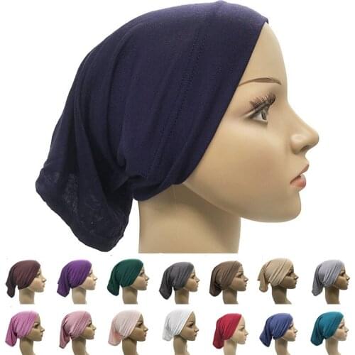 Solid Cotton Modal Underscarf Turban Muslim Women Full Cover Back Open Bonnet Inner Hijab Islam Stretchy Soft Under Cap Headband