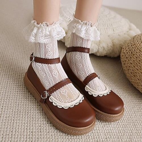 Spring Autumn Girls Lolita Shoes Retro Leather Women Mary Janes Shoes Platform Woman Flats Round Toe Ladies Shoes Black brown