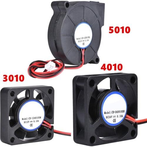 3D Printer Parts 5015 Blower Fan 12V 24V 0.1A Turbo cooling fan 5cm 50x50x15mm 5015/4010/3010 5V Black Plastic Fans For Extruder