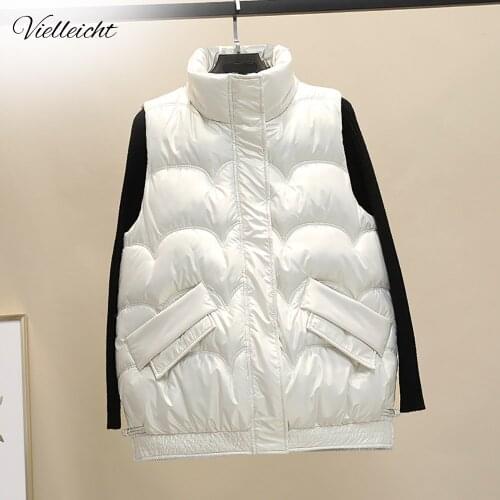 Vielleicht Solid Short Winter Vest for Women Cotton Padded Plus Size Stand Collar Womens Winter Sleeveless Jacket with Zipper