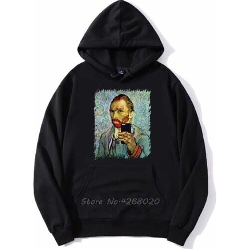 Vincent Van Gogh Cellphone Selfie Black Hoodie New Unisex Funny Mens Fleece Fleece Hoodies Sweatshirt Hip Hop Hoody Coat