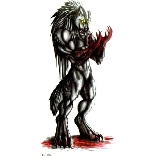 Werewolf Waterproof Temporary Tattoos Men Fake Tattoo Tatuaje Temporal Henna Tattoo Stickers Animals Kids Tatoo