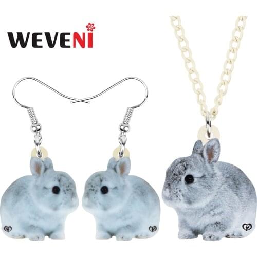 WEVENI Acrylic Lovely Hare Rabbit Bunny Jewelry Sets Sweet Animal Earrings Necklace For Women Girls Birthday Gift Accessories