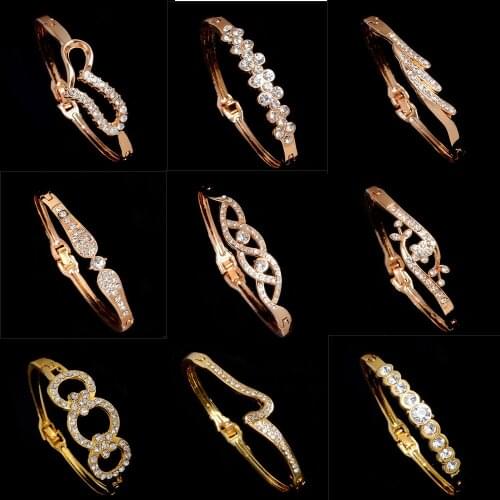 Hot Luxury Rose Gold Color Cuff Bracelets Bangles Female Heart Forever Love Brand Charm Bracelet for Women Crystal Bracelet