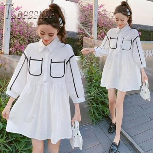 2020 Summer New Loose Long Sleeve Women Dress White Color Female Dresses