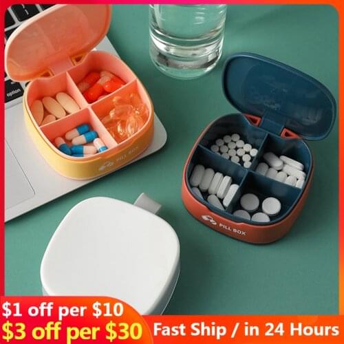 1 PCS Pill Case For Tablets 4 Gird Medicine Pills Organizer Drug Capsule Plastic Storage Box Divider Weekly Travel Pill Cutter