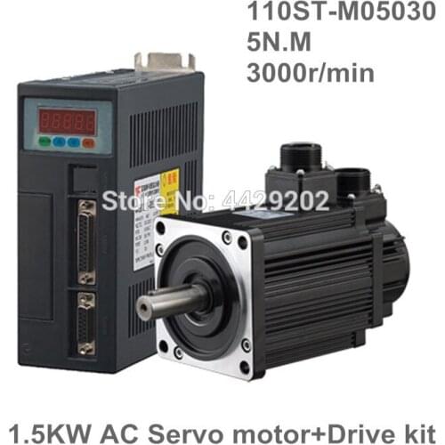 110ST-M05030 220V 1.5KW AC Servo motor 1500W 3000RPM 5N.M servomor Single-Phase ac drive permanent magnet Matched Driver AASD30A