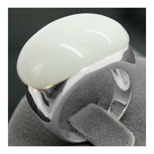 15X21MM Genuine White Opal Bead & Marcasite Silver Ring SIZE 6-9