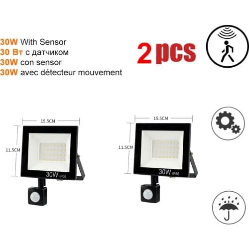 2 pcs 220V 10-100W LED FloodLight Spotlight Exterior Street wall reflector LED Light Waterproof IP65 PIR Motion Sensor Garden Li