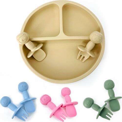 2pc/Lot Baby Silicone Spoon Feeding Set Kid Dishes Toddlers Infant Feeding Accessories Spoon Silicone Tableware Childrens Goods