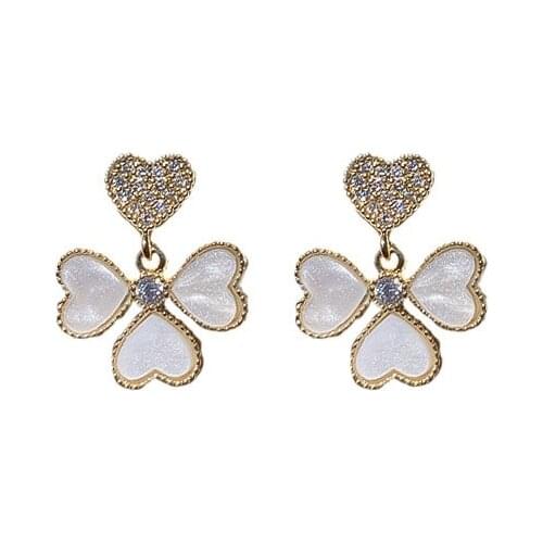 2021 New Trend Fashion Flower Four Leaf Clover For Women Shell Jewelry Pendientes Dangle S925 Sterling SilverPin Pendant Earring