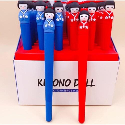 36 pcs/lot Cute Kimono Doll Gel Pen Cartoon 0.5 mm black ink Signature Pens School Office writing Supplies Promotional Gift
