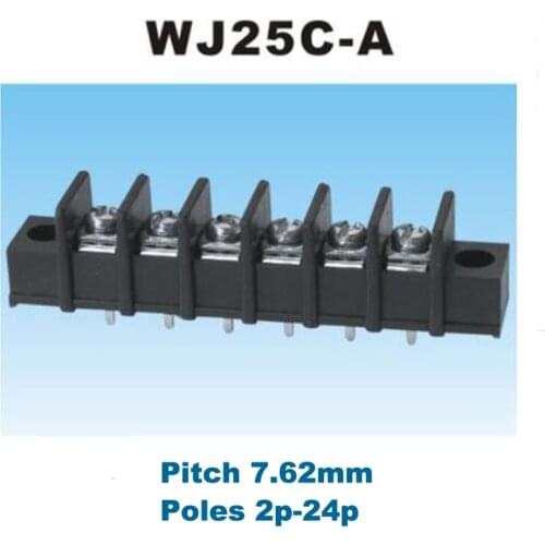 5pcs Pitch 7.62mm Barrier PCB Terminal Block Straight 2/3/4/5/6/8Pin morsettiera connectors with Screw holes 300V 15A 14AWG