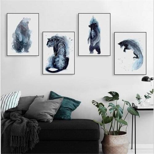 Abstract Watercolor Animals Posters and Prints Fox Bear Tiger Canvas Painting Nordic Wall Art Picture for Living Room Home Decor