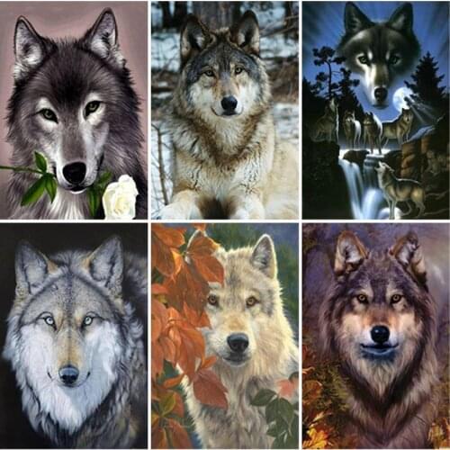 DIY Wolf 5D Diamond Painting Full Square Drill Resin Animal Diamond Embroidery Cross Stitch Gift Kit Resin Wall Art Home Decor