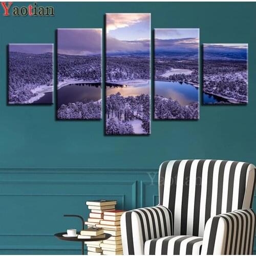 NEW diamond painting 5 Pieces Forest River Snow Landscape Full square Drill embroidery cross stitch kits mosaic set