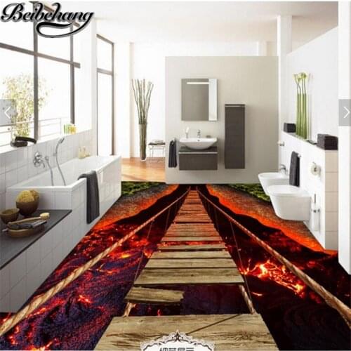 Beibehang Custom home decoration flooring 3d waterproof breathtaking rope bridge volcanic lava 3D self - adhesive floor