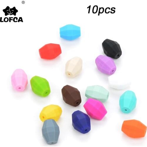 LOFCA 10pcs Baby Oak Barrel Teething Beads Geometric Shape Silicone Beads Food Grade Baby Teething Toys Chewable Jewelry DIY