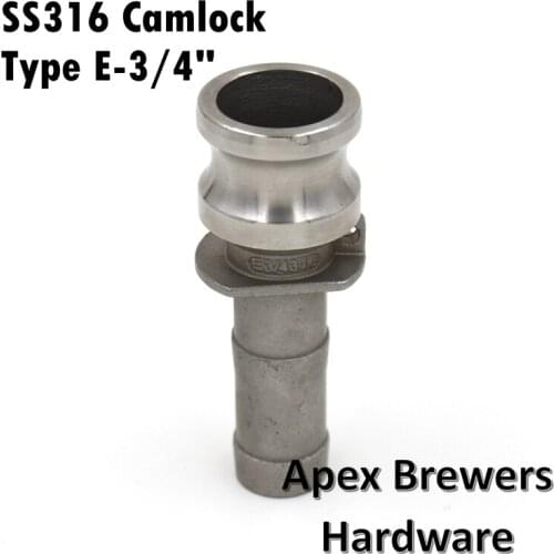 Camlock QD - 3/4 Type E, Stainless Steel 316, Homebrew Fitting, 3/4" Hose Barb, Brewers Hardware