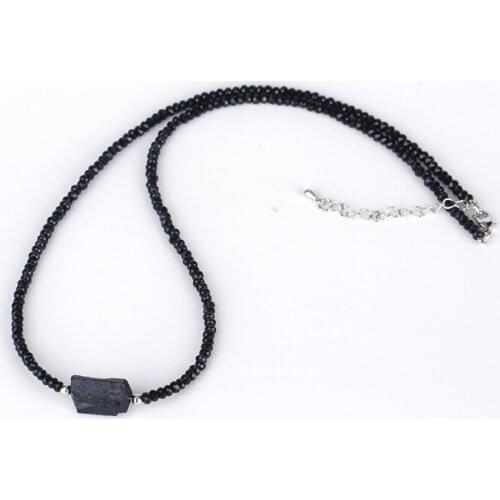 Black Jewelry Natural Raw Rough Tourmerline Precious Healing Pendant Charm Glass Chain Choker Necklace For Women
