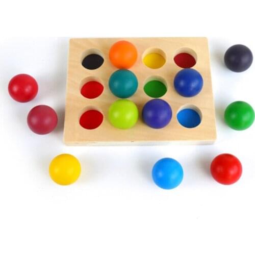Montessori Educational Wooden Rainbow Color Sorting Board Educational Toys Rainbow Bead Color Cognitive Matching Childrens Toys