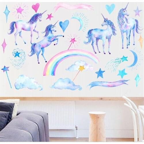 Unicorn Rainbow Wall Sticker Art Mural Living Room Bedroom Waterproof Wall Decoration wall stickers for kids rooms