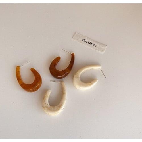 French Retro Resin Ear Hoop Earrings Female Korean Simple Geometric Wild Niche Temperament Fashion Earrings