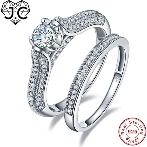 J.C Lovers Couple Jewelry For Women Men Wedding Round White Topaz Dlicate Solid 925 Sterling Silver Ring Size 6 7 8 9
