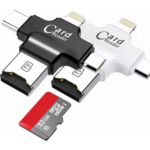 4 in 1 Type-c/Lightning/Micro USB/USB 2.0 Memory Card Reader for Android Ipad/iphone 7 OTG reader Support FAT32 exFAT
