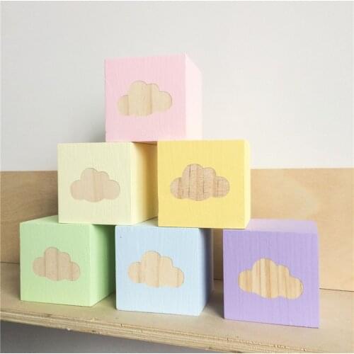 INS Nordic Wooden Ornament Building Blocks Cloud Love Heart Star Wood Cube Furniture Kids Toys Baby Room Decoration Photo Props