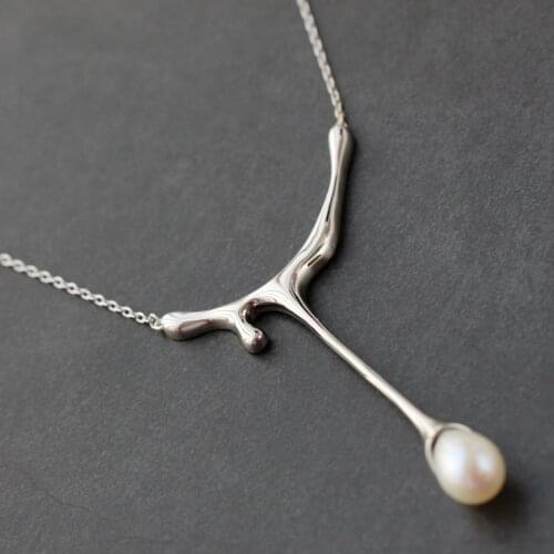 Real 925 Sterling Silver Pendant 8mm Natural Freshwater Pearl True Blood Creative Silver Necklace Women Fashion Jewelry Supplies