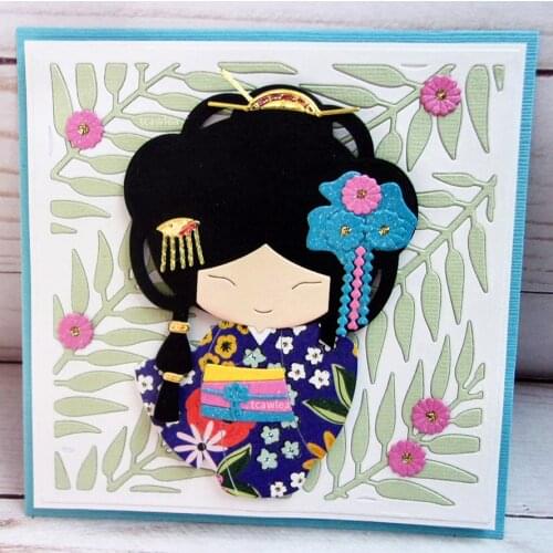 Cute Braid Cherry Kimono Girl Metal Cutting Dies Human Stencil for DIY Scrapbooking Cards Decorative