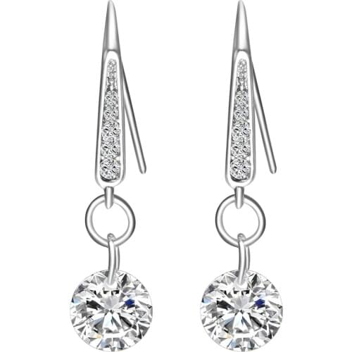 Fashion Crystal Dangle Earring For Women Silver Plated Long Hook Earrings Femme Brincos Charming Wedding Jewelry Sainio