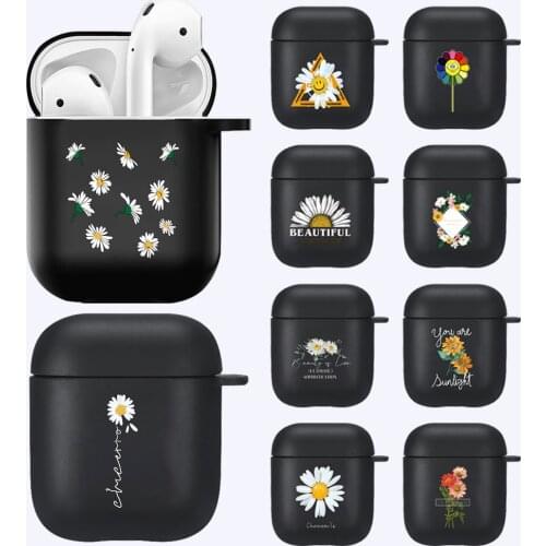 Earphone Cases for Apple Airpods 1st/2nd Gen Black Soft Silicone Fashion Daisy Series Pattern Bluetooth Wireless Headphone Cover